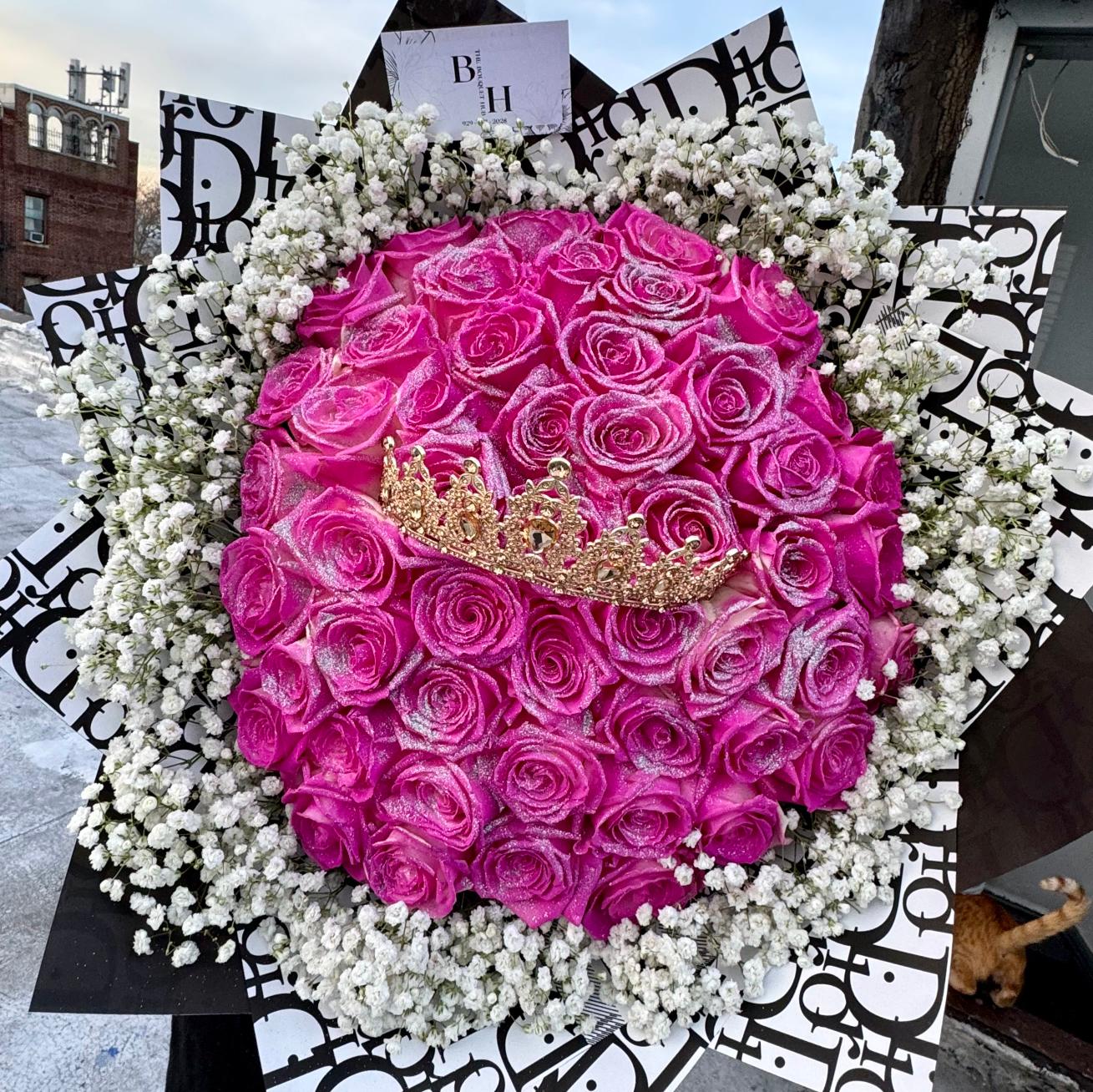 50 Pink Rose Bouquet with Glitter